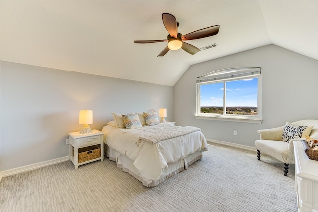 14415 Echo Blf, Austin, TX 78737 - bedroom with vaulted ceiling, light colored carpet, and a ceiling fan