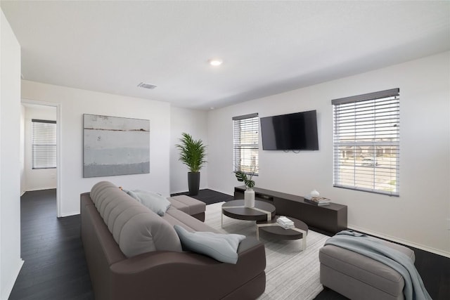 12024 Roving Pass, Elgin, TX 78621 - living room with baseboards, wood finished floors, and recessed lighting