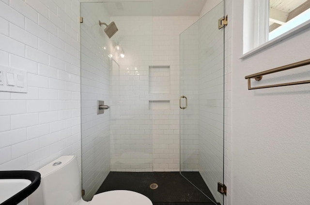 5907 Glenhollow Path, Austin, TX 78745 - bathroom featuring a stall shower and toilet