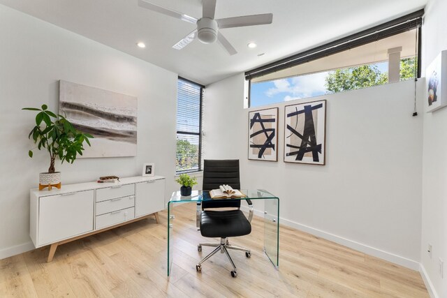 5809 Toscana Ave, Austin, TX 78724 - office area featuring a ceiling fan, light wood-type flooring, recessed lighting, and baseboards
