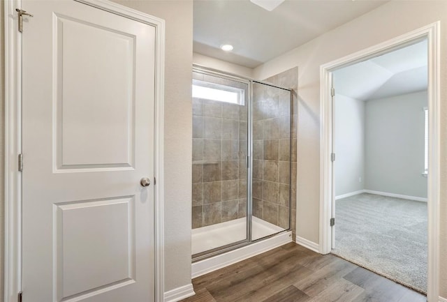 152 Greenway Ln, Georgetown, TX 78628 - full bath with a tile shower and wood finished floors