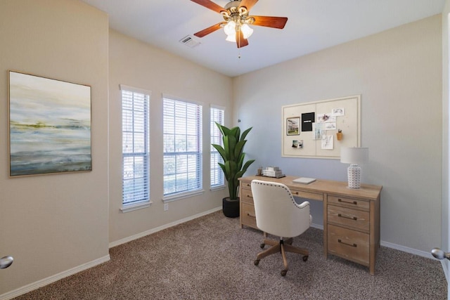 2532 Santa Barbara Loop, Round Rock, TX 78665 - office featuring carpet flooring, ceiling fan, and baseboards