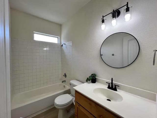 112 Flat Creek Dr, Robinson, TX 76706 - bathroom featuring toilet, vanity, bathtub / shower combination, and a textured wall