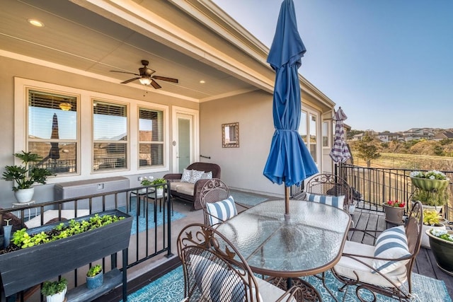 3204 Venezia Vw, Leander, TX 78641 - wooden deck with a ceiling fan and outdoor dining space