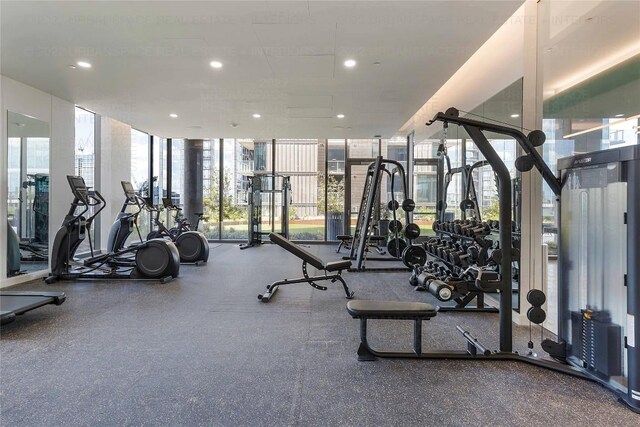 44 E Ave Unit 3203, Austin, TX 78701 - workout area with floor to ceiling windows
