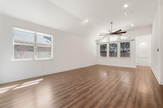 129 Du Bois Ln, Kyle, TX 78640 - unfurnished living room featuring ceiling fan, wood finished floors, recessed lighting, and baseboards