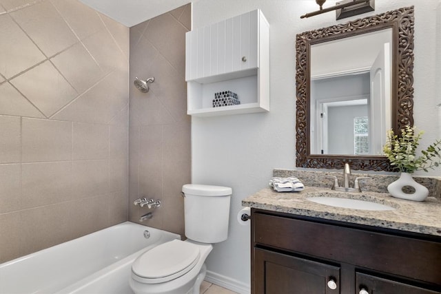 bathroom featuring toilet, shower / bath combination, and vanity