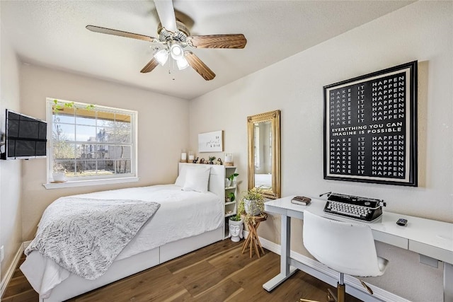 618 Bentwood Dr, Leander, TX 78641 - bedroom with a ceiling fan, baseboards, and wood finished floors