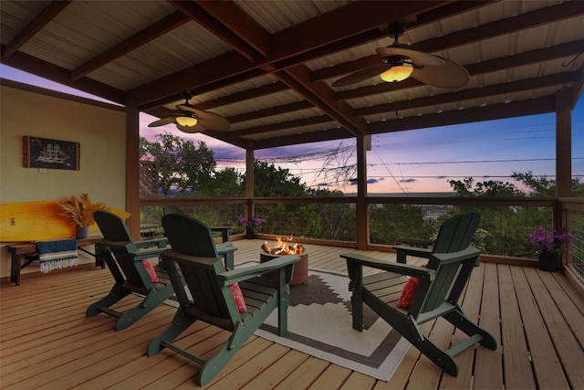 4004 Highland Dr, Austin, TX 78734 - wooden deck with ceiling fan and a fire pit