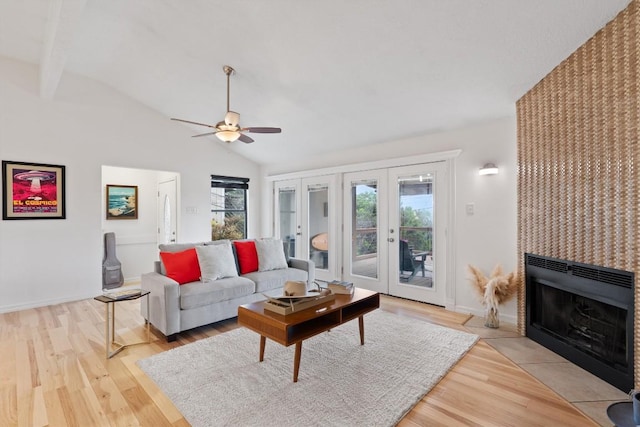 4004 Highland Dr, Austin, TX 78734 - living area with vaulted ceiling, ceiling fan, french doors, and a healthy amount of sunlight