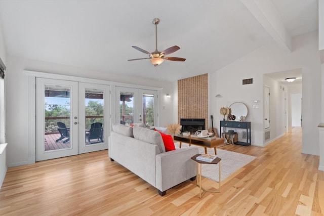 4004 Highland Dr, Austin, TX 78734 - living area with light wood finished floors, a wealth of natural light, french doors, and a ceiling fan