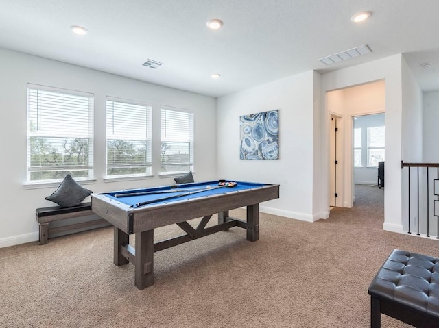 110 Pigeon River Rd, Kyle, TX 78640 - recreation room featuring pool table, carpet flooring, baseboards, and recessed lighting