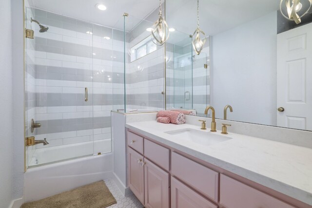 30228 Saint Andrews Dr, Georgetown, TX 78628 - full bathroom featuring vanity, enclosed tub / shower combo, and tile patterned flooring