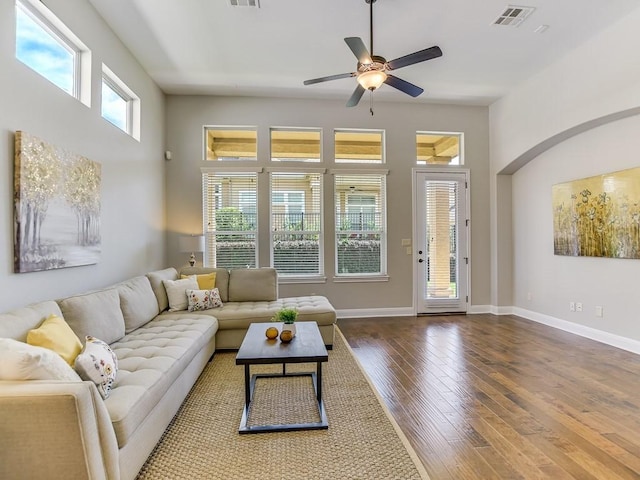 15218 Glen Heather Dr, Lakeway, TX 78734 - living area with a ceiling fan and wood-type flooring