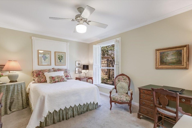 4010 Lewis Ln, Austin, TX 78756 - bedroom with ornamental molding, carpet, baseboards, and a ceiling fan
