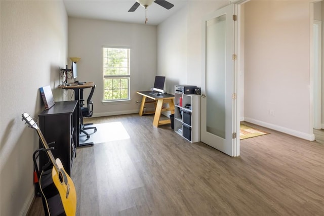 896 Spinnaker Loop, Kyle, TX 78640 - office area with wood finished floors and ceiling fan