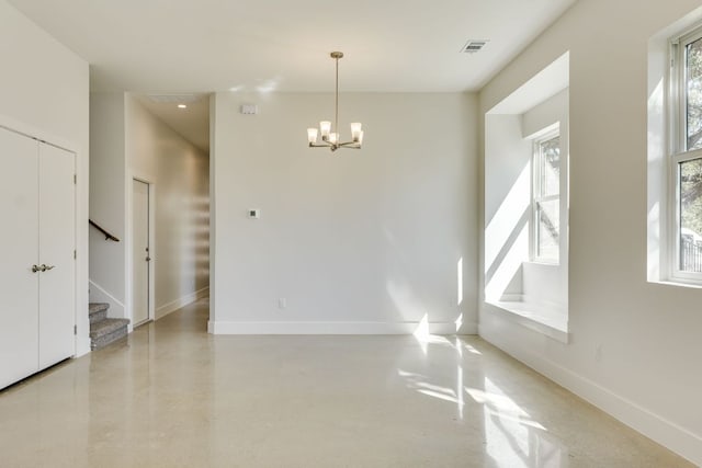 3014 Brass Buttons Trl, Austin, TX 78734 - unfurnished room featuring a chandelier and stairway