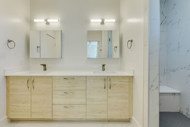 3014 Brass Buttons Trl, Austin, TX 78734 - full bath featuring double vanity and marble look tiles
