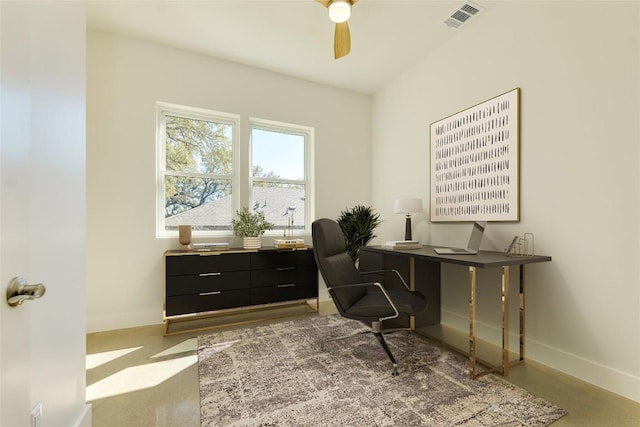 3014 Brass Buttons Trl, Austin, TX 78734 - office area featuring baseboards and a ceiling fan