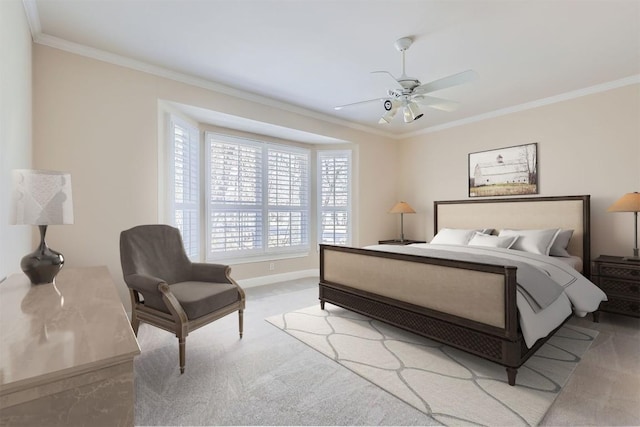 407 Breezeway Ln, Georgetown, TX 78633 - carpeted bedroom with a ceiling fan, ornamental molding, and baseboards