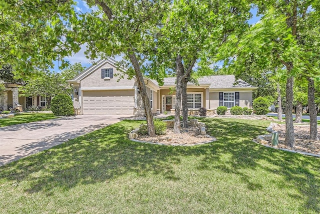 407 Breezeway Ln, Georgetown, TX 78633 - view of front of house with an attached garage, a front lawn, driveway, and stucco siding