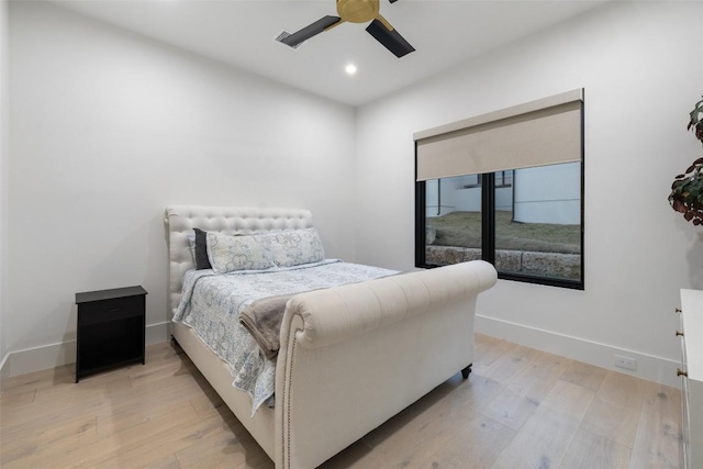 5805 Twin Peaks Trce, Austin, TX 78738 - bedroom with light wood-type flooring, recessed lighting, baseboards, and a ceiling fan