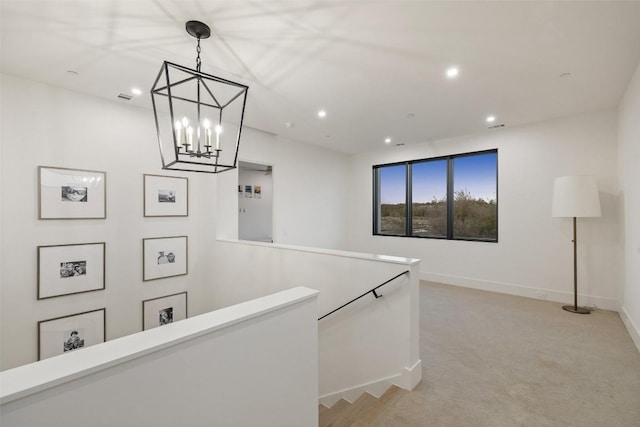 5805 Twin Peaks Trce, Austin, TX 78738 - corridor with recessed lighting, a chandelier, an upstairs landing, and light carpet