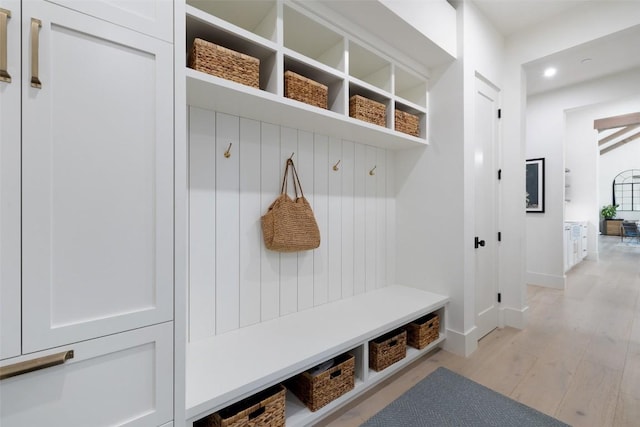 5805 Twin Peaks Trce, Austin, TX 78738 - mudroom with light wood-type flooring, baseboards, and recessed lighting