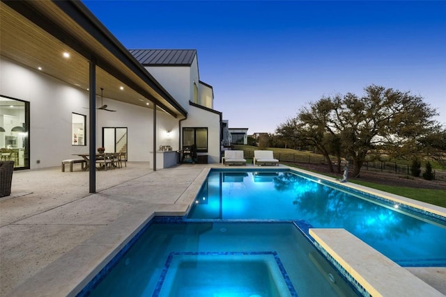 5805 Twin Peaks Trce, Austin, TX 78738 - view of swimming pool with a patio, a pool with connected hot tub, and a ceiling fan