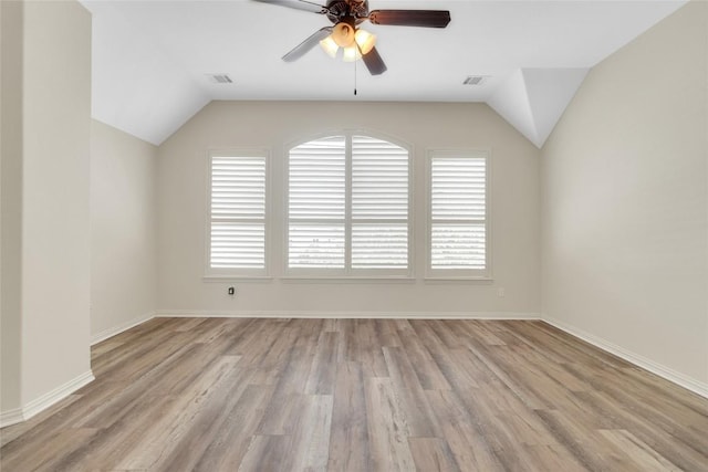 4004 Buckhaven Cv, Cedar Park, TX 78613 - unfurnished room featuring vaulted ceiling, ceiling fan, plenty of natural light, and light wood finished floors