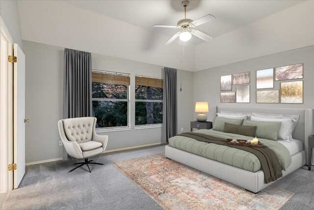 6032 Abilene Trl, Austin, TX 78749 - bedroom with carpet flooring, lofted ceiling, a ceiling fan, and baseboards