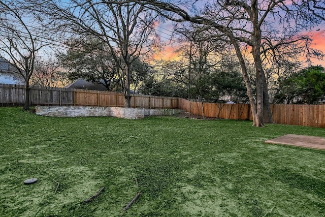 view of yard with a fenced backyard