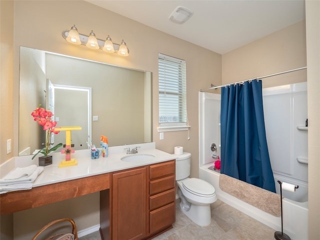 705 Estes Park, Taylor, TX 76574 - bathroom with shower / bath combination with curtain, vanity, and tile patterned flooring