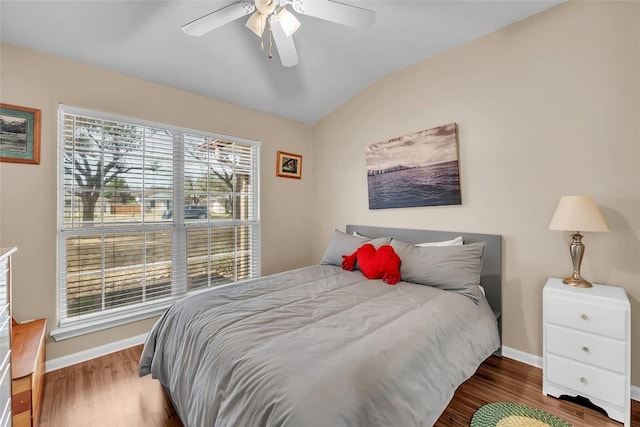 3607 Winding Way, Round Rock, TX 78664 - bedroom with wood finished floors, lofted ceiling, baseboards, and ceiling fan