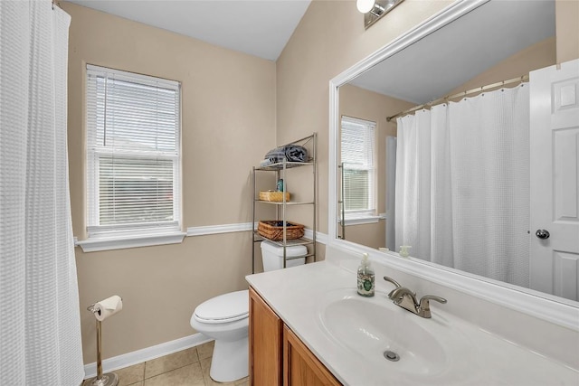 3607 Winding Way, Round Rock, TX 78664 - full bath with toilet, tile patterned floors, vanity, baseboards, and a shower with shower curtain