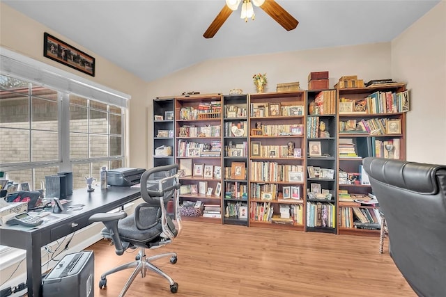 3607 Winding Way, Round Rock, TX 78664 - office space featuring ceiling fan, lofted ceiling, and wood finished floors