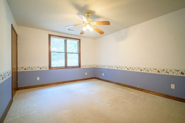 22207 Moulin Dr, Spicewood, TX 78669 - empty room featuring baseboards, ceiling fan, light carpet, and visible vents