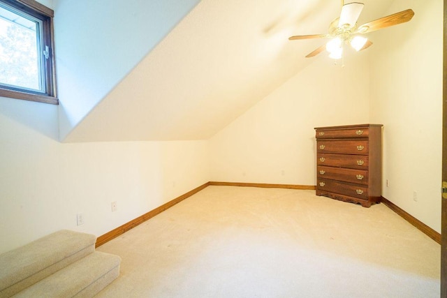 22207 Moulin Dr, Spicewood, TX 78669 - bonus room with a ceiling fan, baseboards, light carpet, and vaulted ceiling