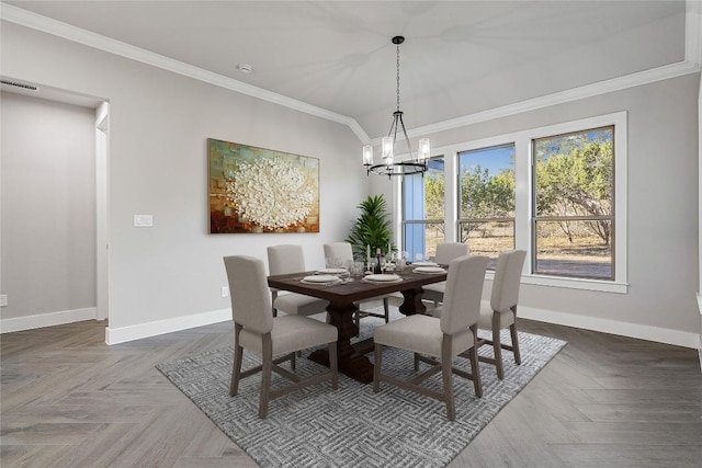 122 Liberty Bell Ln, Fischer, TX 78623 - dining room featuring baseboards, a chandelier, and ornamental molding