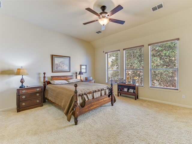 217 Piedmont Hills Pass, Austin, TX 78732 - carpeted bedroom with baseboards, lofted ceiling, and ceiling fan