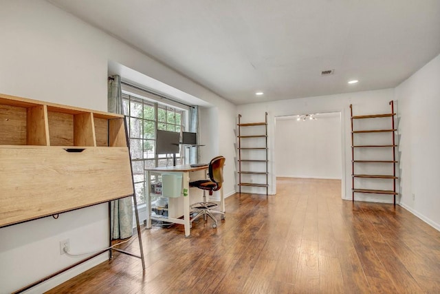 12333 Blue Water Dr, Austin, TX 78758 - office area with hardwood / wood-style flooring, recessed lighting, and baseboards