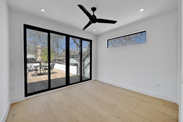 2109 Glendale Pl, Austin, TX 78704 - empty room featuring baseboards, light wood-style flooring, ceiling fan, and recessed lighting