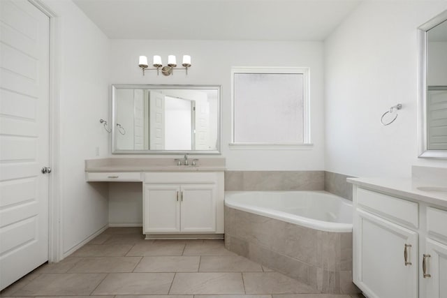 19604 Summit Glory Trl, Spicewood, TX 78669 - bathroom featuring a garden tub, two vanities, and tile patterned flooring