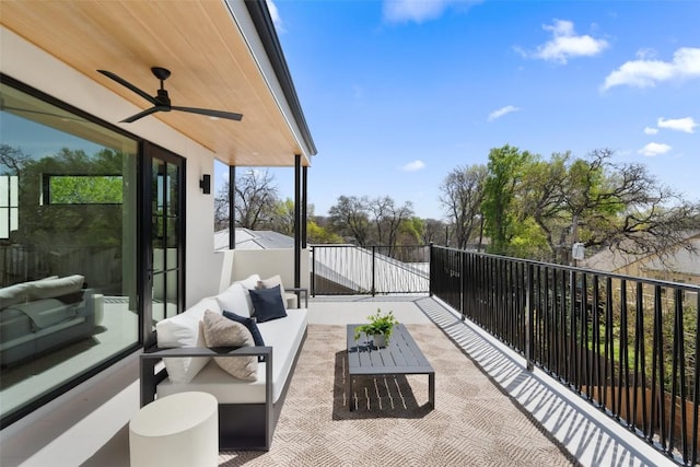 2209 Bowman Ave, Austin, TX 78703 - view of patio featuring an outdoor hangout area, a balcony, and a ceiling fan