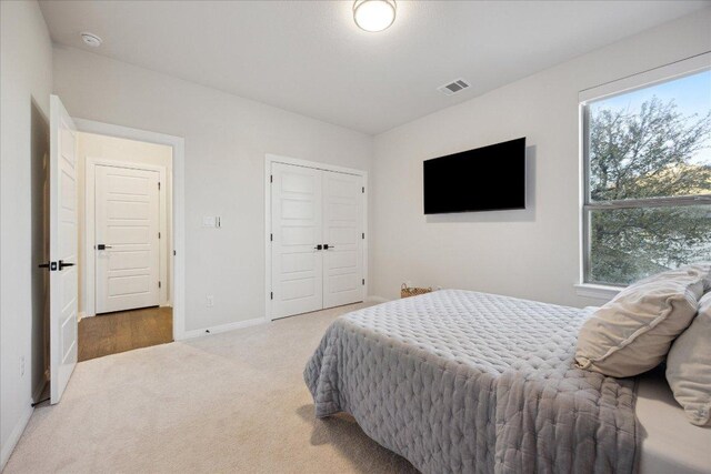 19302 Summit Glory Trl Unit 68, Spicewood, TX 78669 - bedroom with carpet, multiple windows, baseboards, and a closet