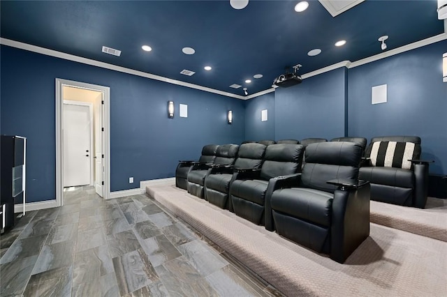 2624 University Club Dr, Austin, TX 78732 - cinema featuring crown molding, recessed lighting, baseboards, and visible vents