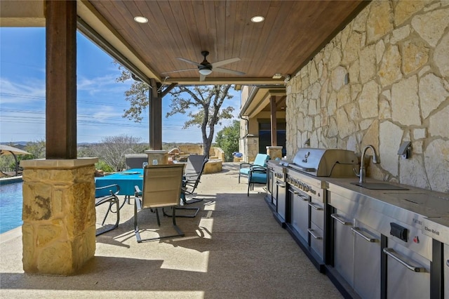 2624 University Club Dr, Austin, TX 78732 - view of patio / terrace with area for grilling, outdoor dining area, a ceiling fan, and grilling area