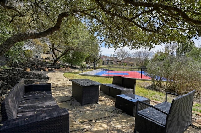 2624 University Club Dr, Austin, TX 78732 - exterior space with a patio area, a tennis court, and fence