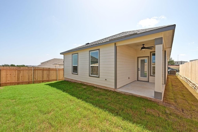 12106 Cantabria Rd, Austin, TX 78748 - rear view of property featuring a patio, a fenced backyard, and a ceiling fan