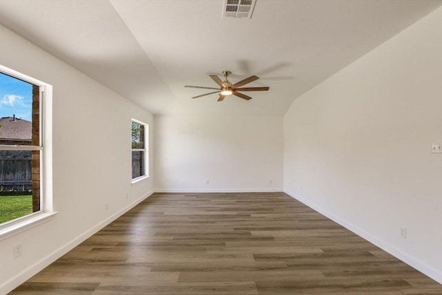 3905 Stonehenge Path, Round Rock, TX 78681 - unfurnished room featuring ceiling fan, wood finished floors, baseboards, and lofted ceiling